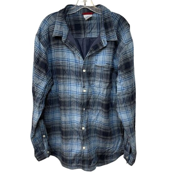COLUMBIA Flannel Blue Plaid Button Down Jacket Shirt Men's Size XXL Lined - Picture 1 of 8